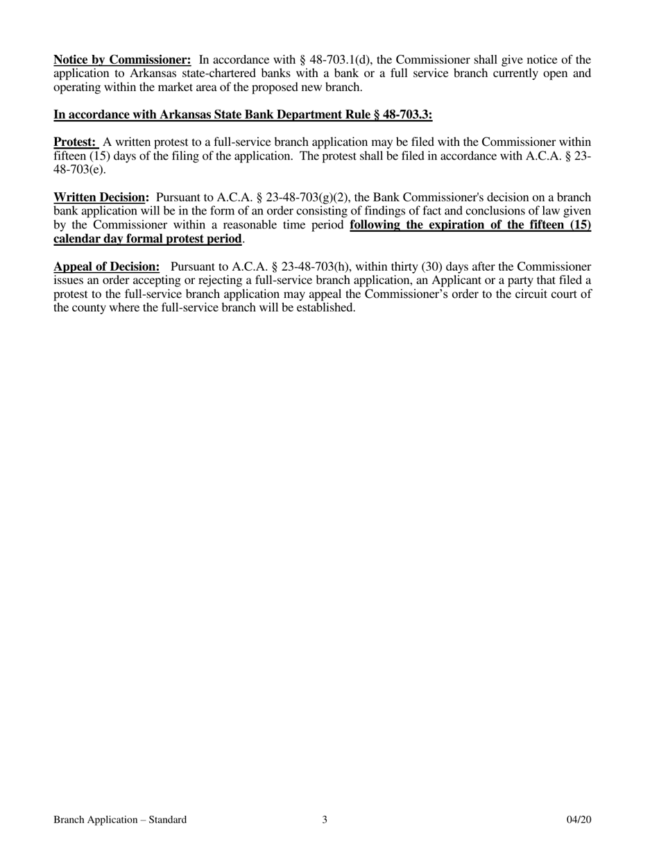 Application for Branch Bank - Standard - Arkansas, Page 3