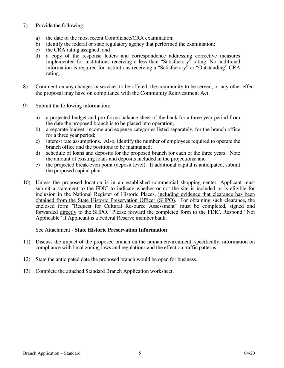 Application for Branch Bank - Standard - Arkansas, Page 5