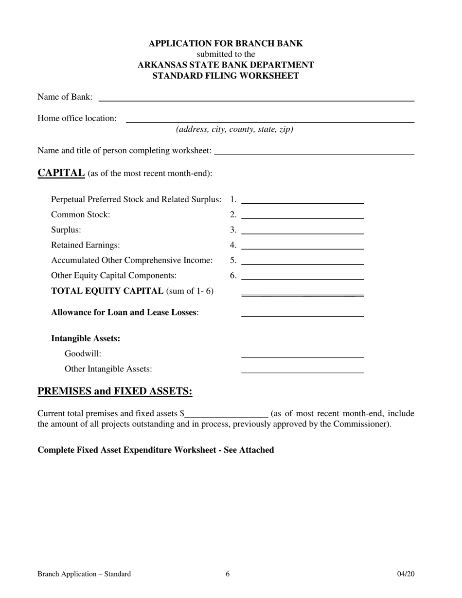 Application for Branch Bank - Standard - Arkansas, Page 6