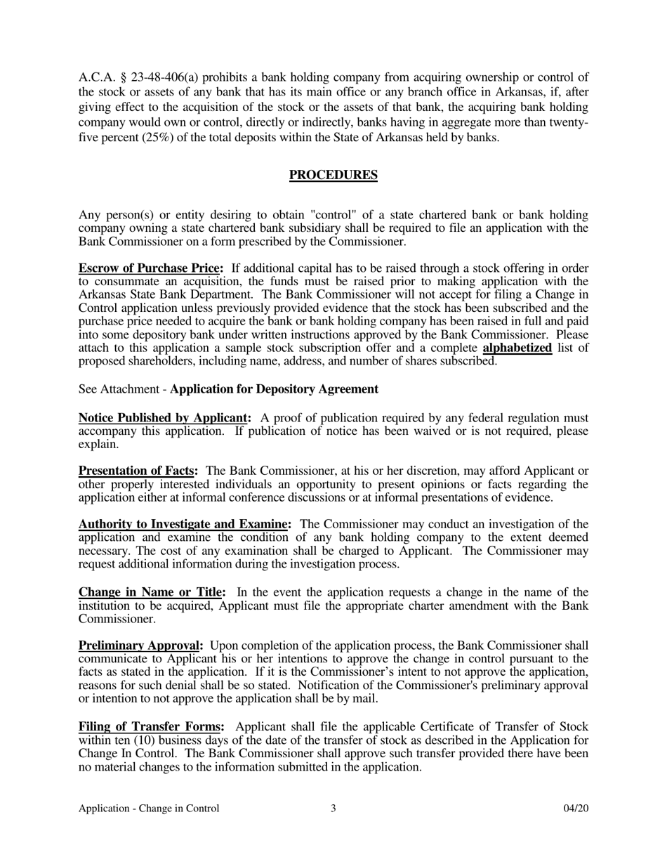 Application for Change in Control - Arkansas, Page 3