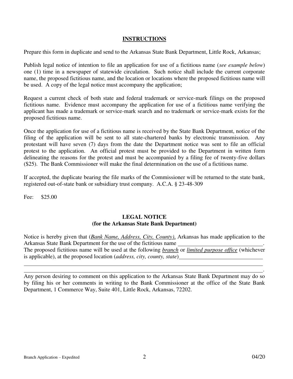 Application for Branch Bank - Expedited - Arkansas, Page 12