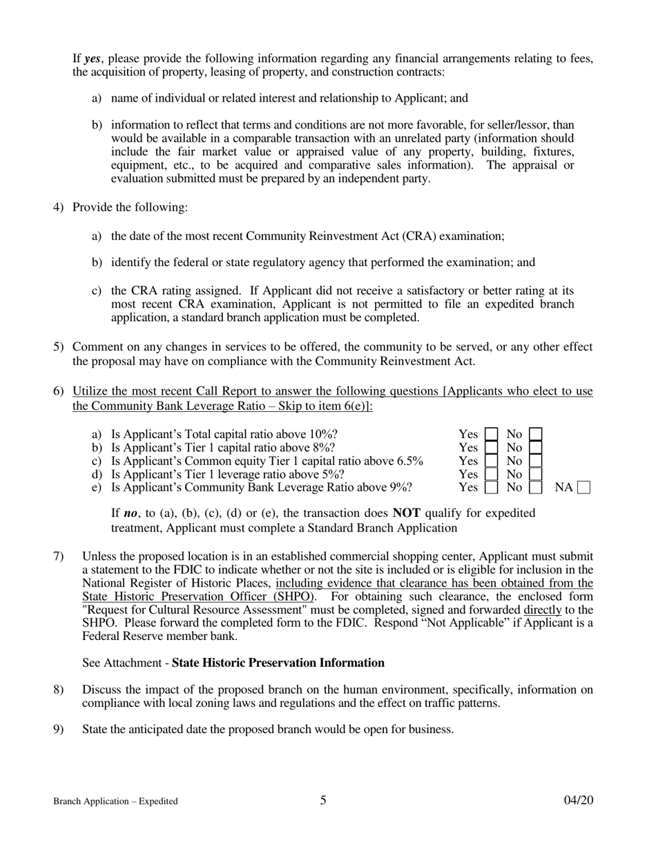 Application for Branch Bank - Expedited - Arkansas, Page 5