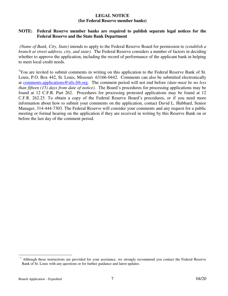 Application for Branch Bank - Expedited - Arkansas, Page 7