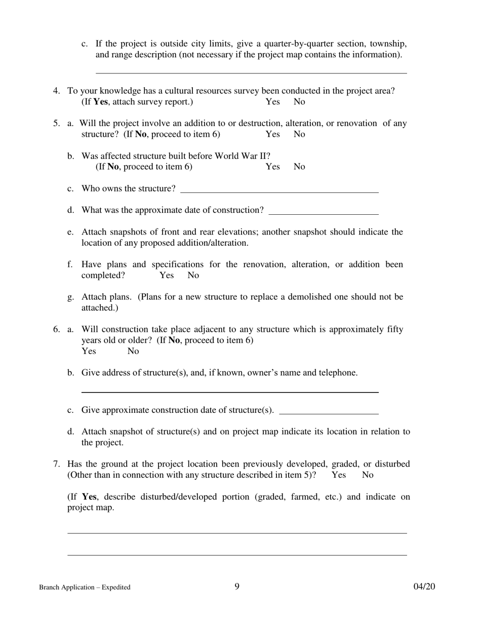 Application for Branch Bank - Expedited - Arkansas, Page 9