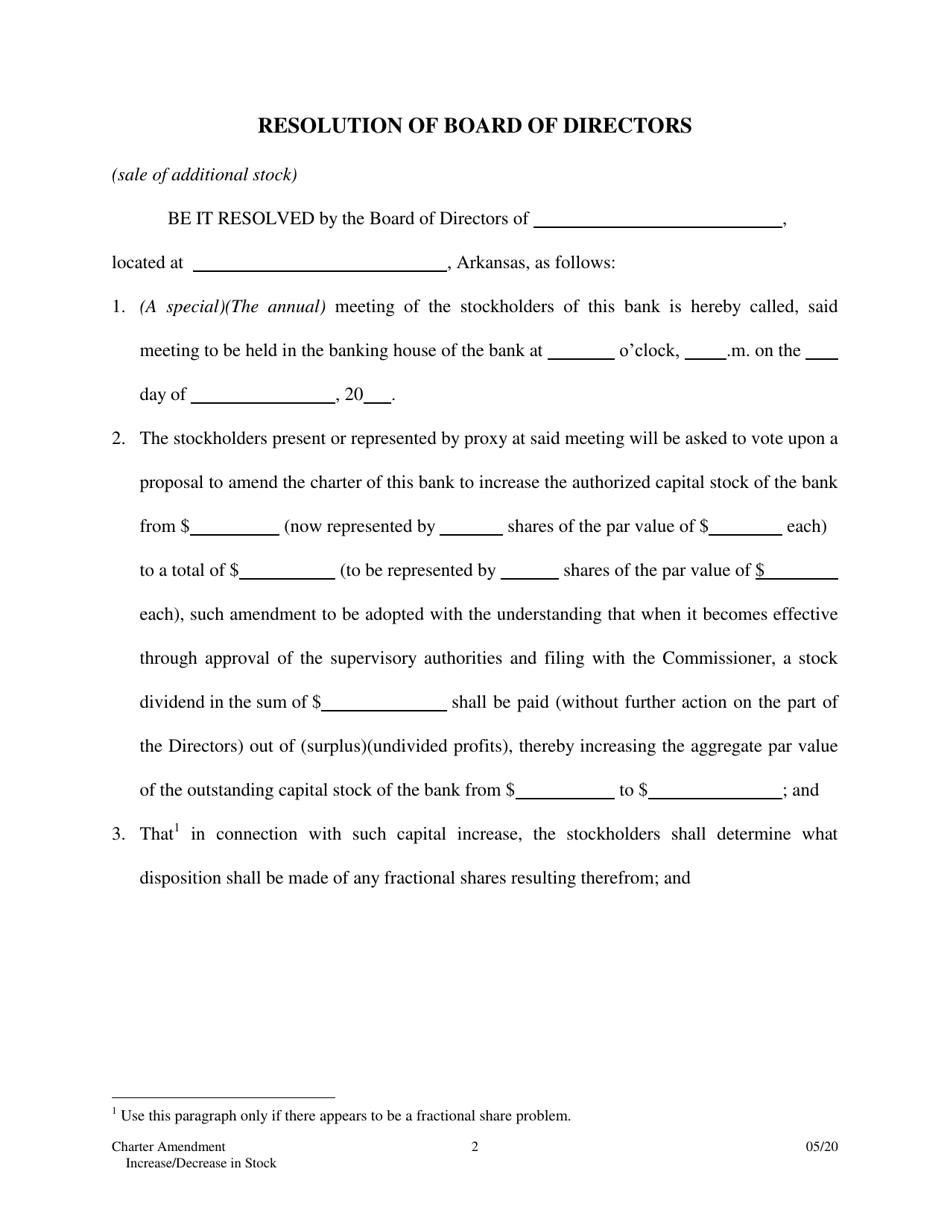 Charter Amendment: Increase / Decrease Stock - Stock Dividend - Arkansas, Page 2