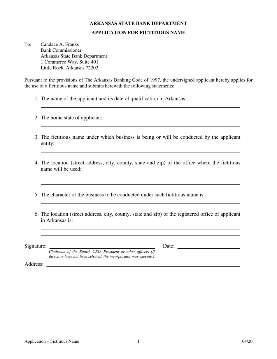 Arkansas Application for Fictitious Name Download Printable PDF ...