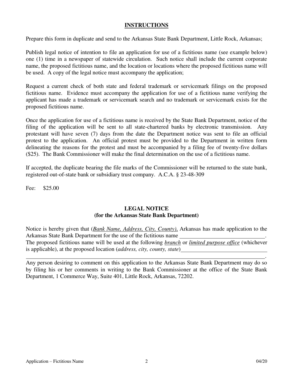Application for Fictitious Name - Arkansas, Page 2