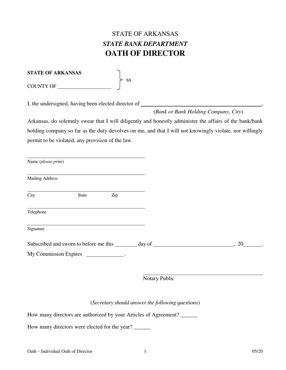 Oath of Director - Arkansas, Page 1
