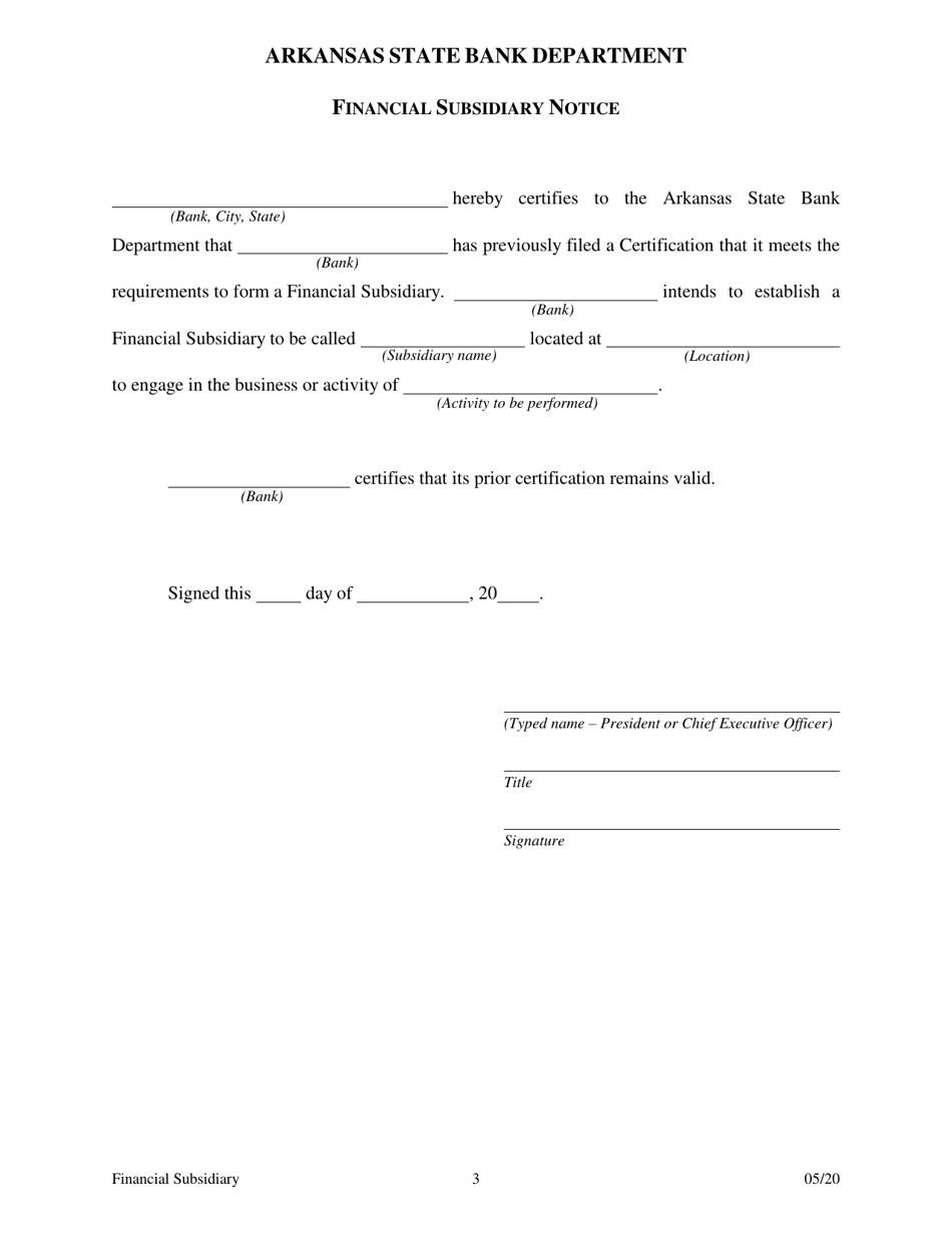 Financial Subsidiary Notice - Arkansas, Page 3