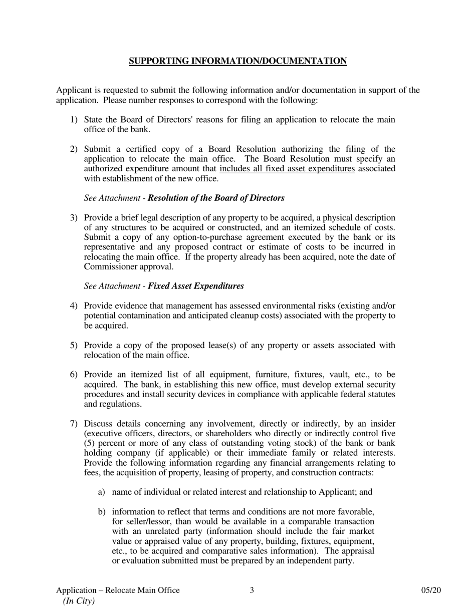 Application to Relocate Main Office (In City) - Arkansas, Page 3