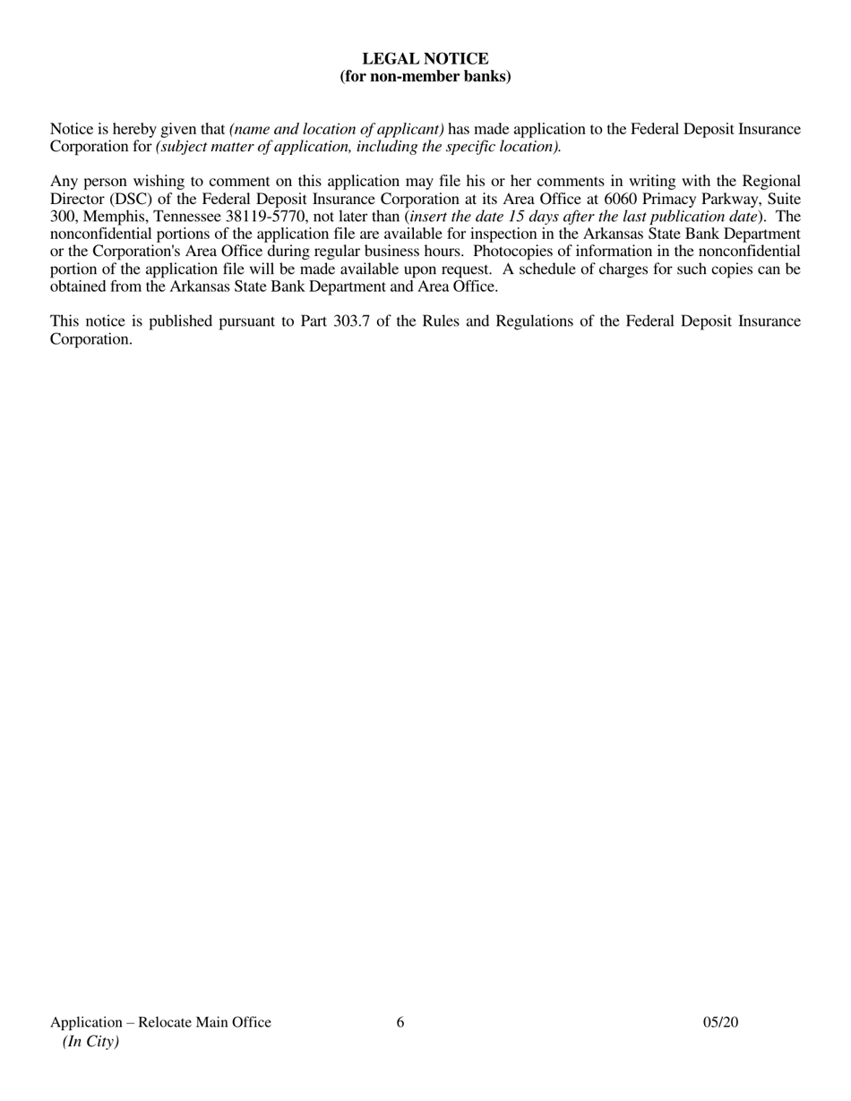 Application to Relocate Main Office (In City) - Arkansas, Page 6