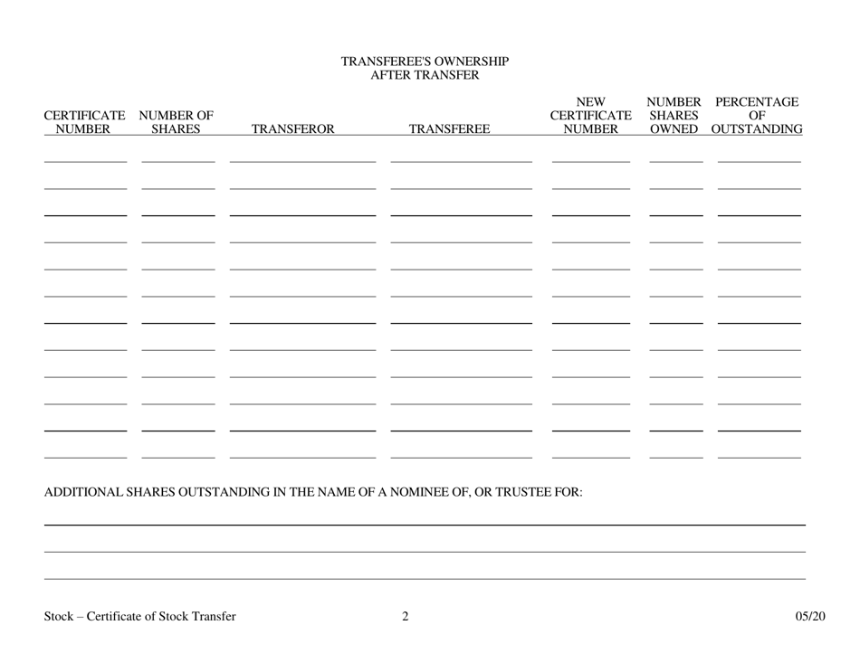 Certificate of Transfer of Arkansas Bank or Bank Holding Company Stock - Arkansas, Page 2