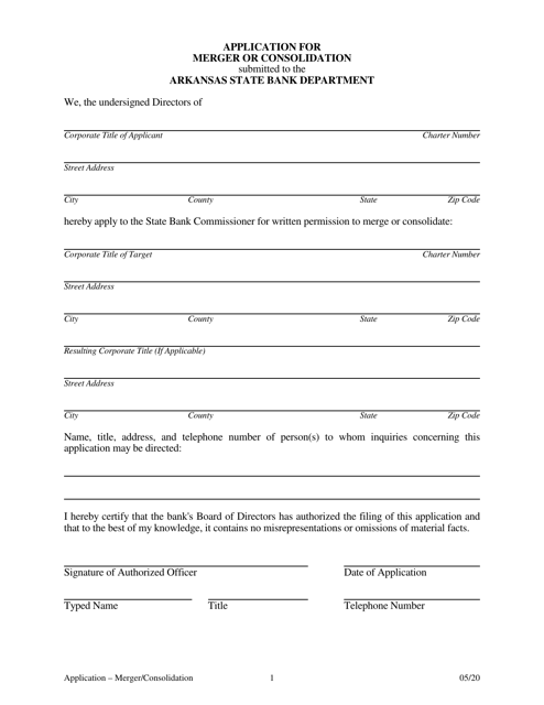 Application for Merger or Consolidation - Arkansas Download Pdf