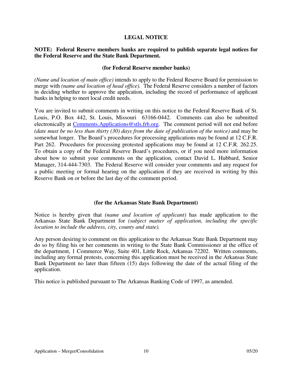Application for Merger or Consolidation - Arkansas, Page 10