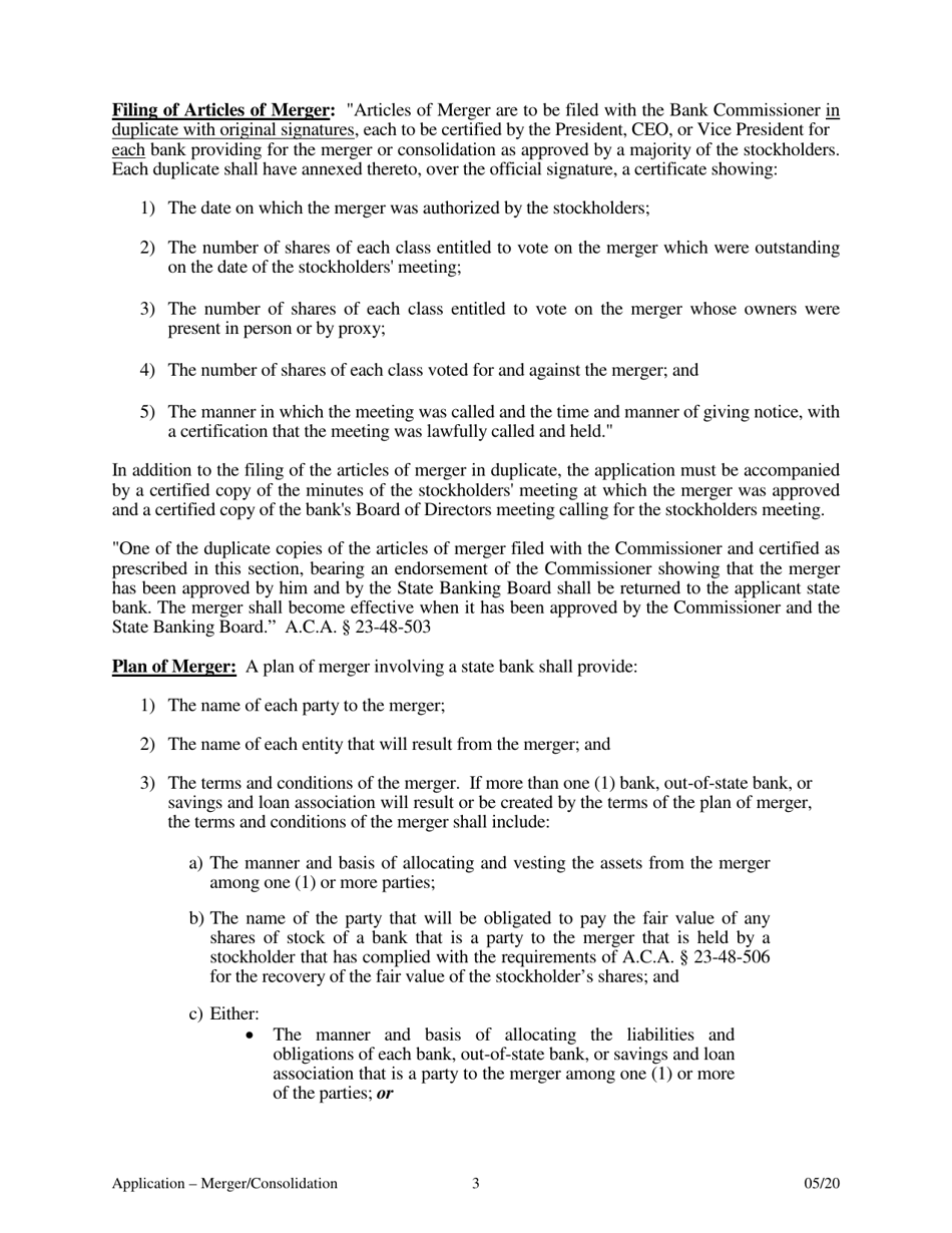 Application for Merger or Consolidation - Arkansas, Page 3