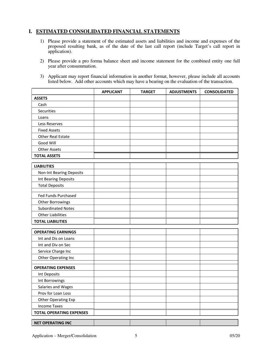 Application for Merger or Consolidation - Arkansas, Page 5