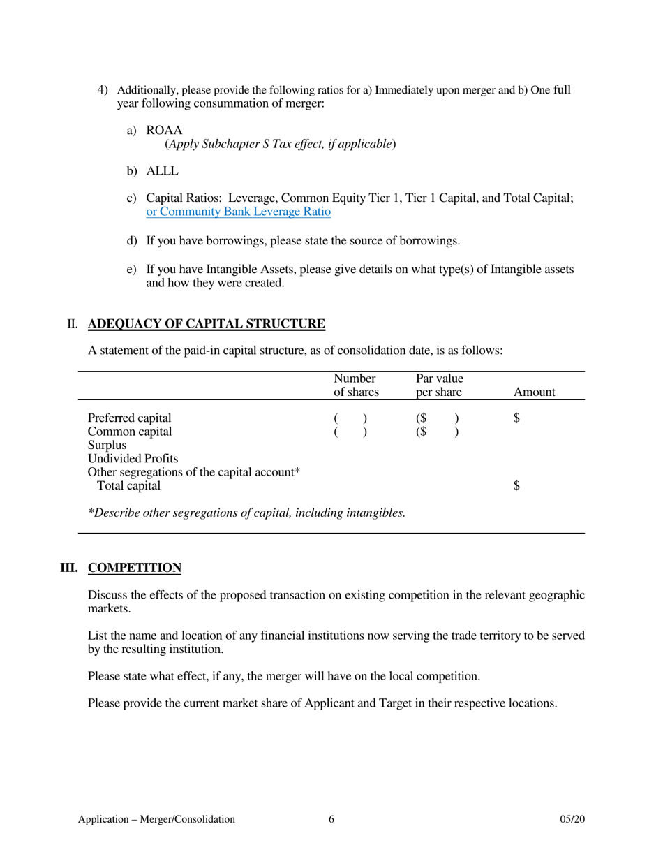Application for Merger or Consolidation - Arkansas, Page 6