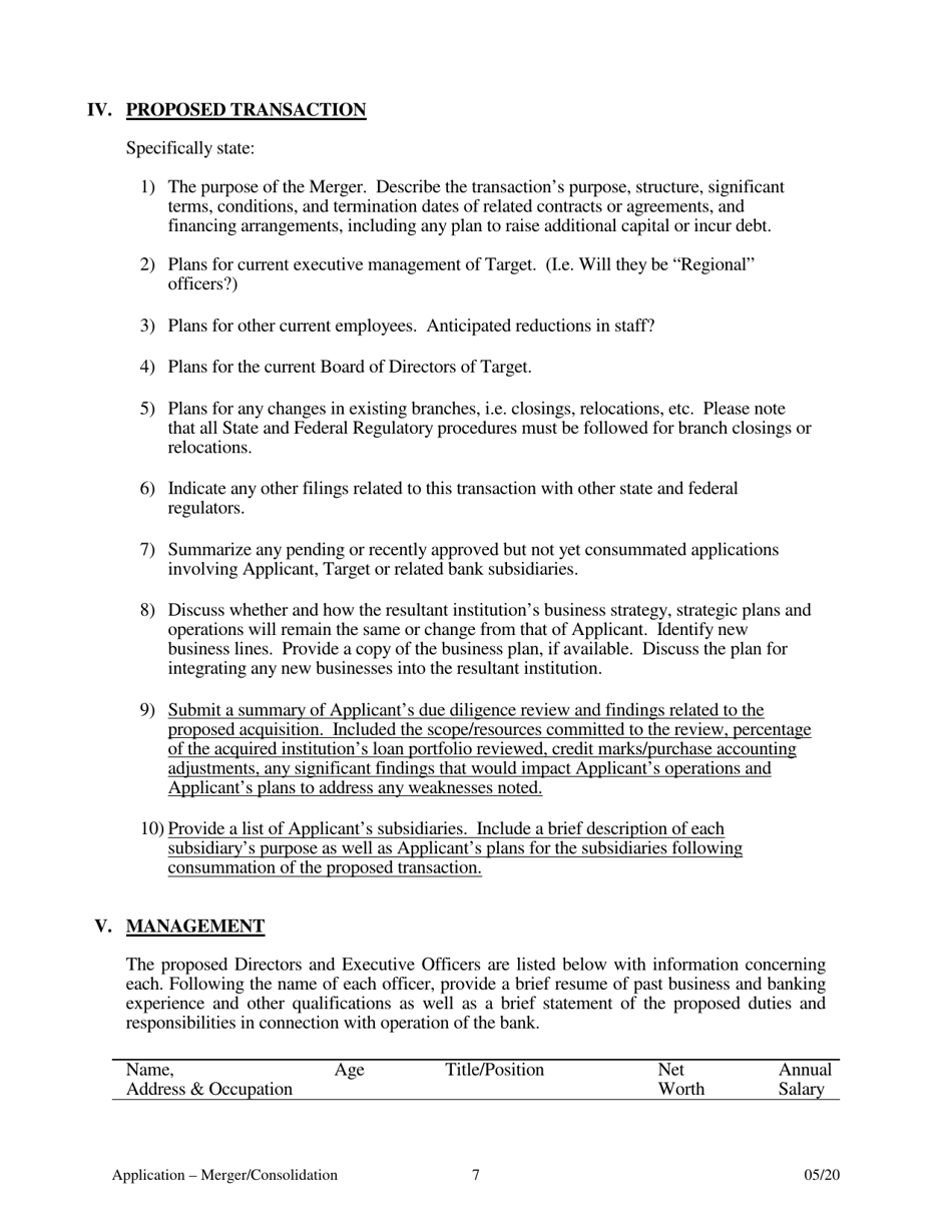 Application for Merger or Consolidation - Arkansas, Page 7
