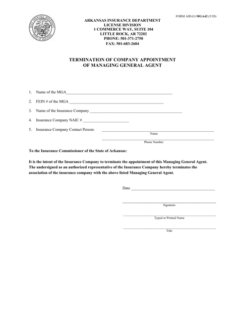 Form AID-LI-MGA42 Termination of Company Appointment of Managing General Agent - Arkansas