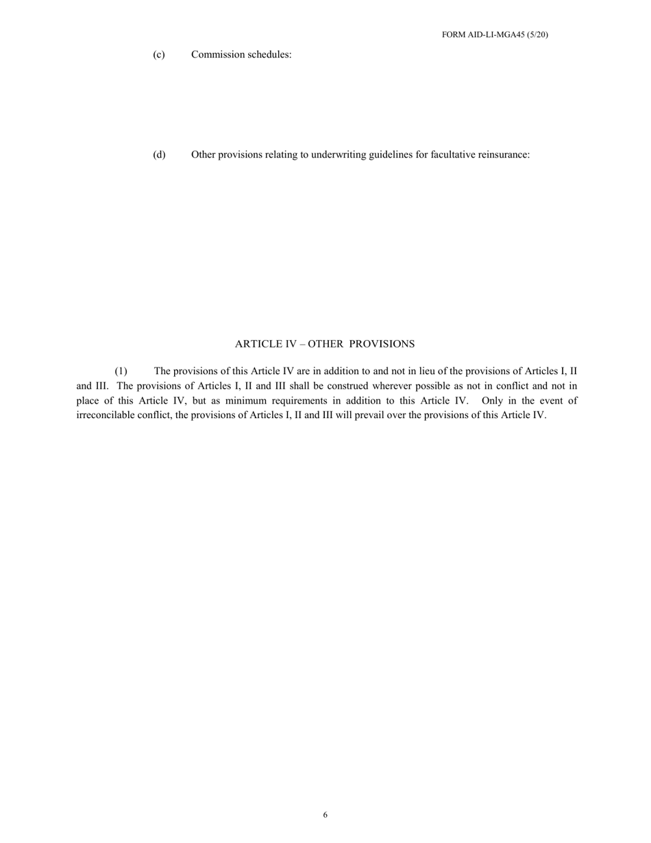 Form AID-LI-MGA45 Managing General Agents Contract - Arkansas, Page 6