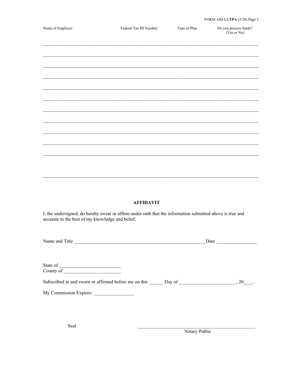 Form AID-LI-TPA Download Fillable PDF or Fill Online Third Party ...
