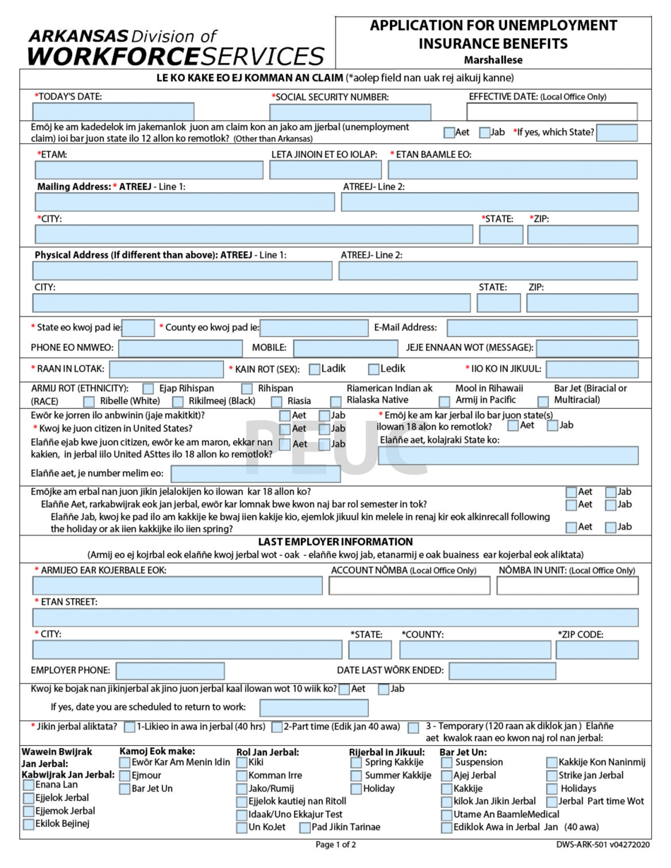 Form DWSARK501 Download Fillable PDF or Fill Online Application for