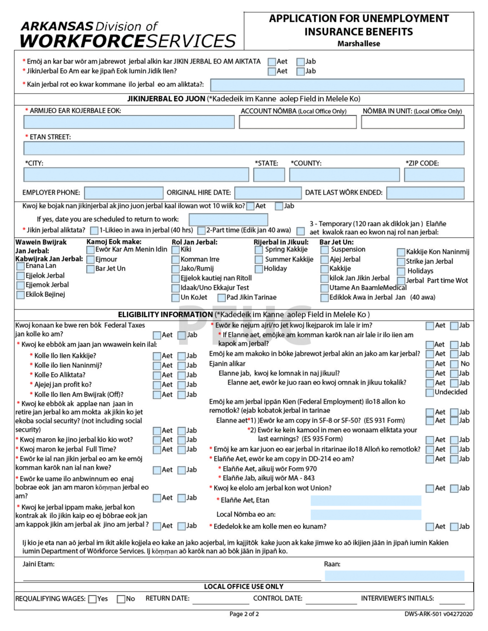 Form Dws Ark 501 Download Fillable Pdf Or Fill Online Application For Unemployment Insurance 8969