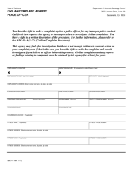 Form ABC-91 &quot;Civilian Complaint Against a Peace Officer&quot; - California