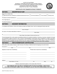 Form HCD RT475.2 Certificate for Transfer Without Probate - California