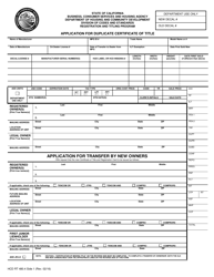 Form HCD RT480.4 Application for Duplicate Certificate of Title - California