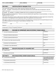 Form HCD RT480.4 Application for Duplicate Certificate of Title - California, Page 2