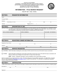 Document preview: Form HCD RT491.1 Information - Title Search Request - California