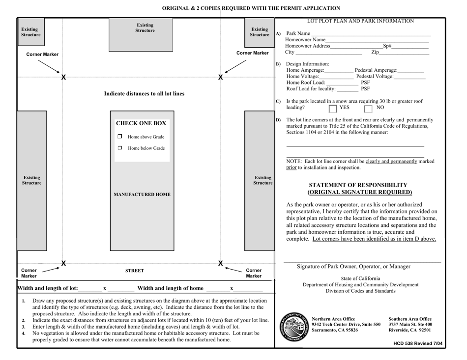 Form HCD538 Plot Plan - California, Page 1