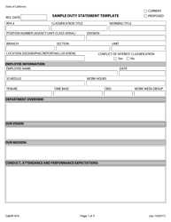 Document preview: Form CALHR874 Duty Statement Template - California
