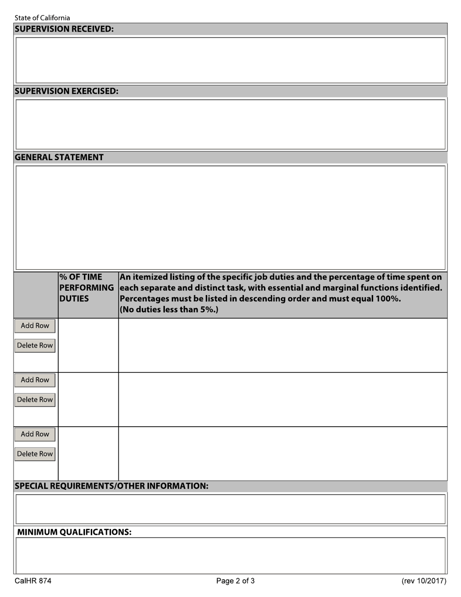 Form CALHR874 - Fill Out, Sign Online and Download Fillable PDF ...