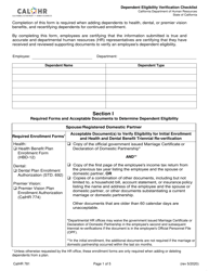 Form CALHR781 &quot;Dependent Eligibility Verification Checklist&quot; - California