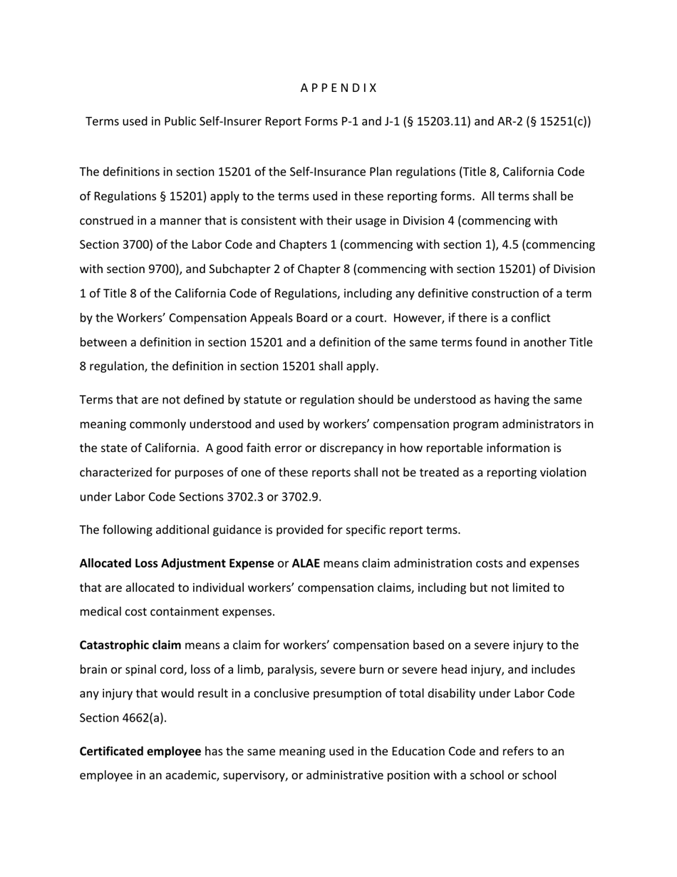 Form P-1 Self-insurers Profile and Financial Summary Report - California, Page 8