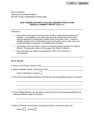 Form J-1 &quot;Joint Powers Authority (Jpa) Self-insurer's Profile and Financial Summary Report&quot; - California