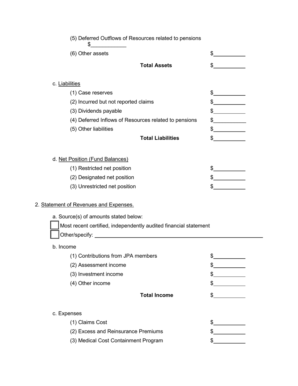Form J-1 Joint Powers Authority (Jpa) Self-insurers Profile and Financial Summary Report - California, Page 6
