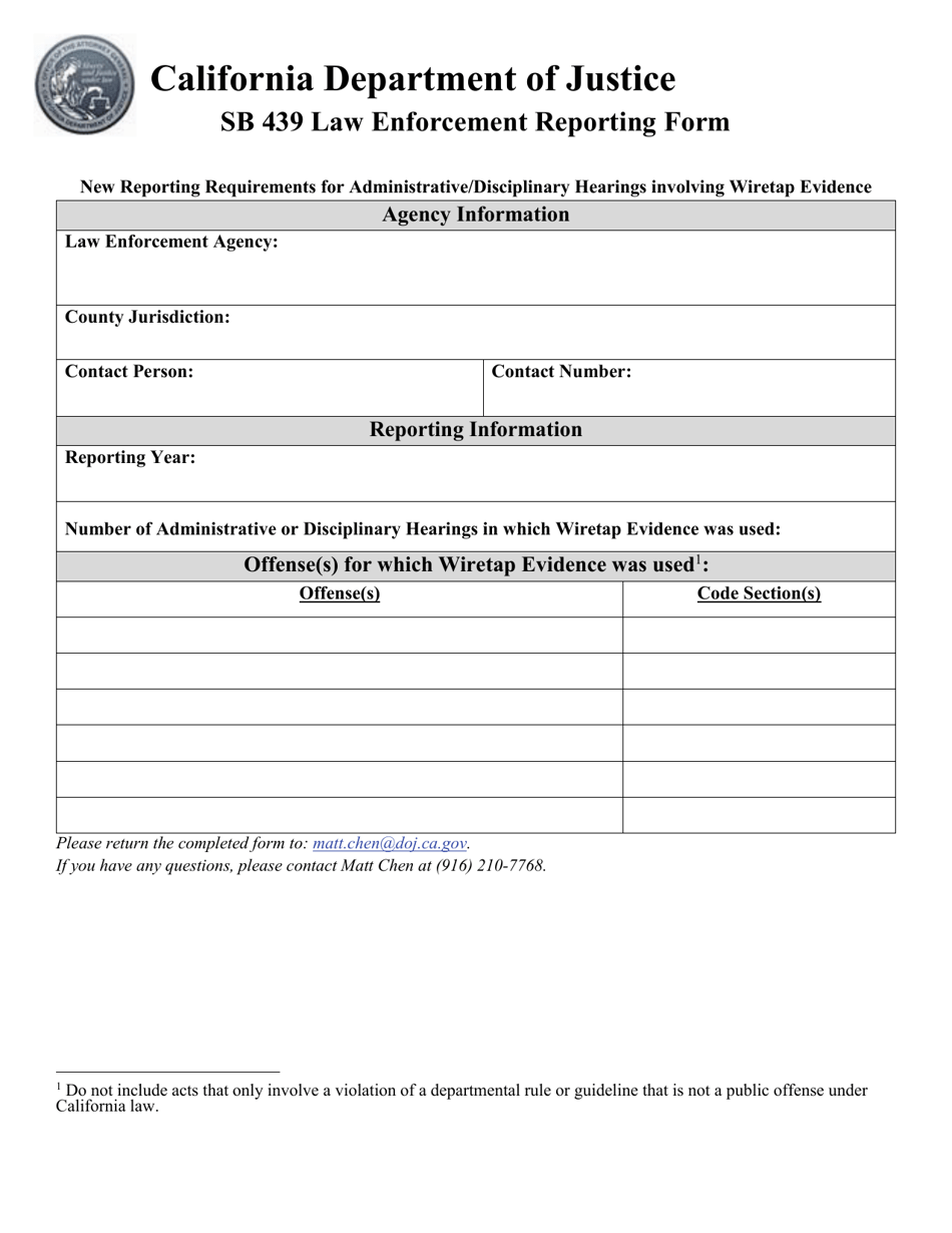 Form SB439 Law Enforcement Reporting Form - California, Page 1