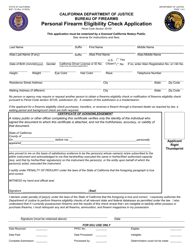 Form BOF116 &quot;Personal Firearm Eligibility Check Application&quot; - California