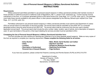 Form BOF047 Use of Personal Assault Weapons in Military Sanctioned Activities - California, Page 2
