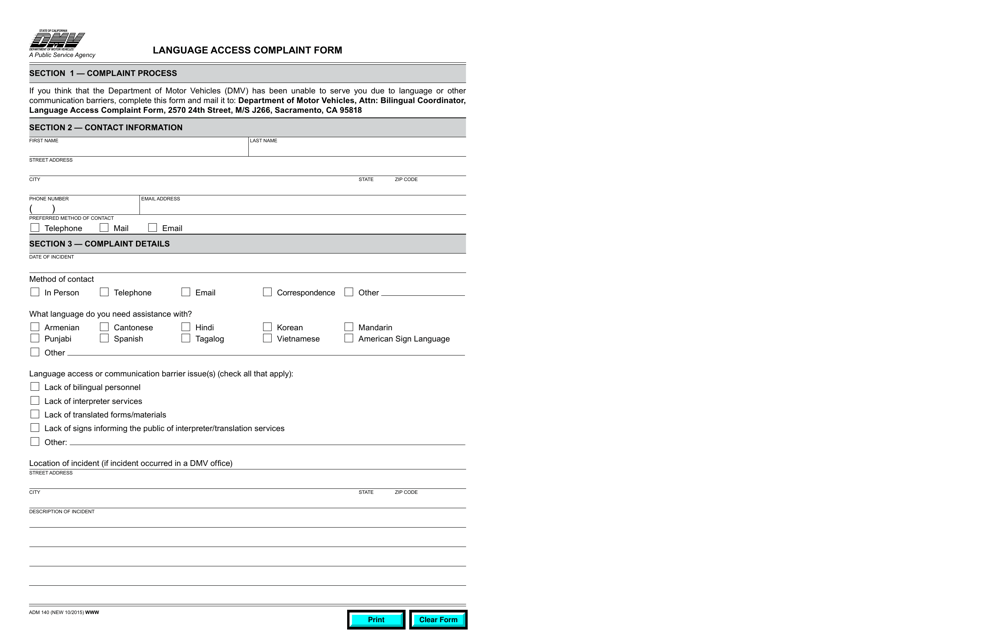 Form ADM140  Printable Pdf