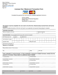 Document preview: Form DPR-105-A Licensee Visa / Mastercard Transaction Form - California
