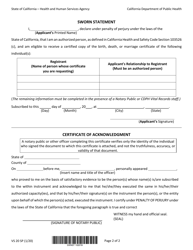 Form VS20 SP Sworn Statement - California (English/Spanish), Page 2