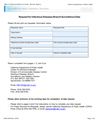 Form CDPH9078 Request for Infectious Diseases Branch Surveillance Data - California