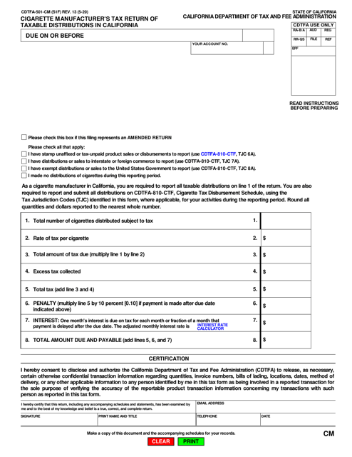 Form CDTFA-501-CM Printable Pdf