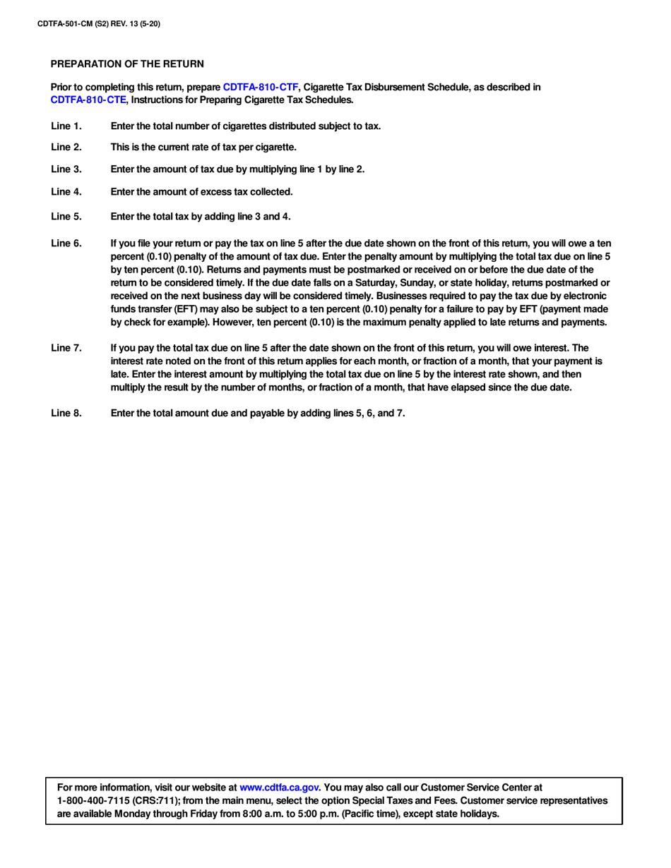 Form CDTFA-501-CM Cigarette Manufacturers Tax Return of Taxable Distributions in California - California, Page 3