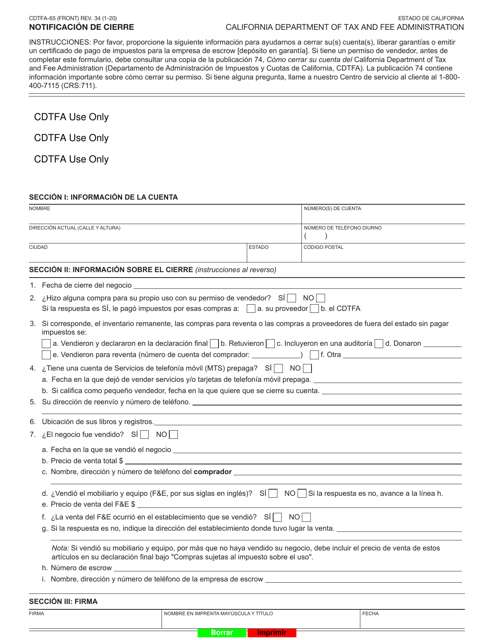 Formulario CDTFA-65-S  Printable Pdf