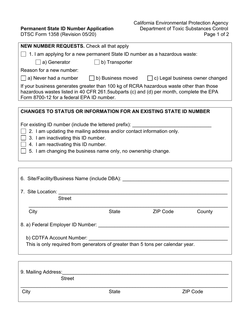DTSC Form 1358 Permanent State Id Number Application - California, Page 4